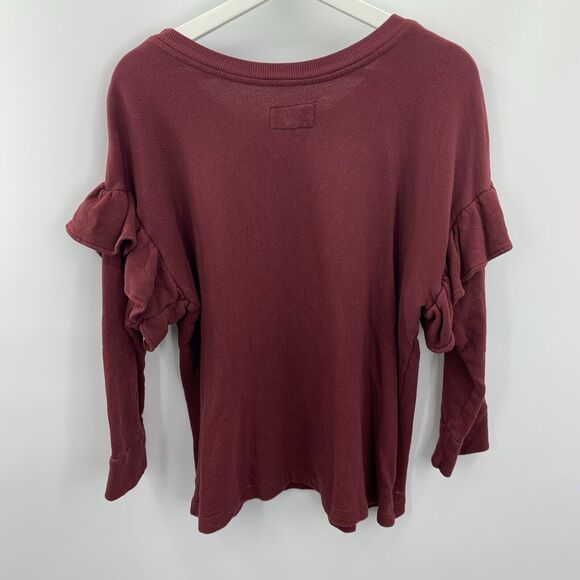 Current Elliott Size 1 S Sweatshirt The Ruffle Long Sleeve Red Cabernet Women’s - Picture 9 of 9